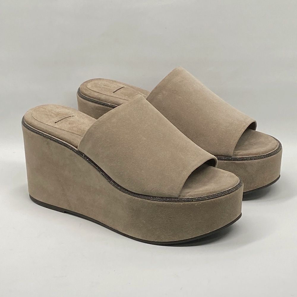 Brunello Cucinelli Suede Monili Platform Slide Sandals size 38